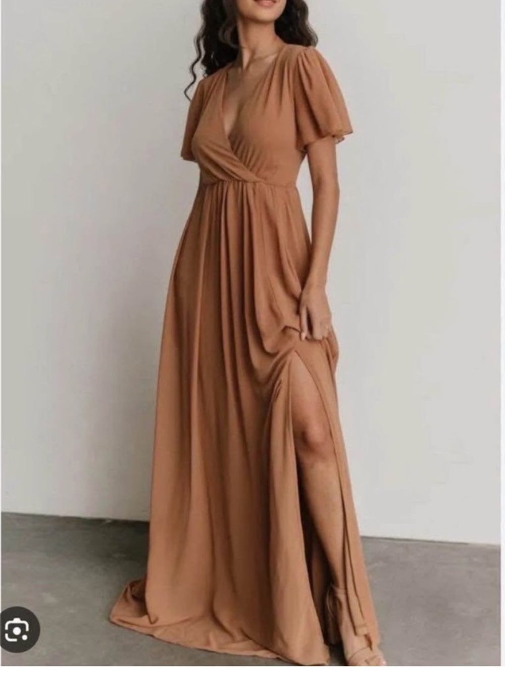 Baltic Born Vaughnie Maxi Dress Size Medium Brown Tan Chiffon Bridesmaid Wedding